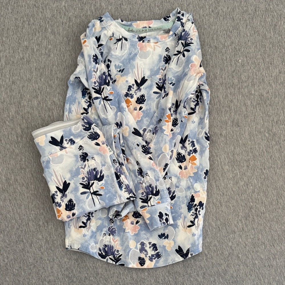 Kids Floral Long Sleeve Pajama Set in Light Blue